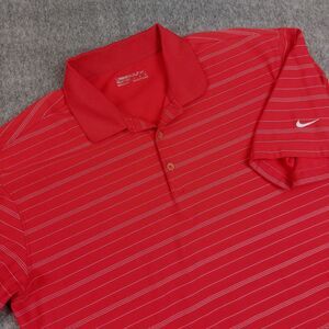 Nike Fit Dry Golf Polo Shirt Men's Large Red Striped Short Sleeve Swoosh